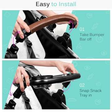 Snack Tray Fits for UPPAbaby Vista/Vista V2/Vista V3/Cruz/Cruz V2/ RumbleSeat/RumbleSeat V2, Stroller Tray with Cup Holder & Recessed Bowl, Dishwasher Safe, Quick Attachment, Folds with Stroller, Grey