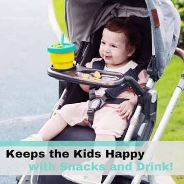 Snack Tray Fits for UPPAbaby Vista/Vista V2/Vista V3/Cruz/Cruz V2/ RumbleSeat/RumbleSeat V2, Stroller Tray with Cup Holder & Recessed Bowl, Dishwasher Safe, Quick Attachment, Folds with Stroller, Grey