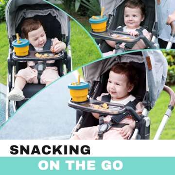 Snack Tray Fits for UPPAbaby Vista/Vista V2/Vista V3/Cruz/Cruz V2/ RumbleSeat/RumbleSeat V2, Stroller Tray with Cup Holder & Recessed Bowl, Dishwasher Safe, Quick Attachment, Folds with Stroller, Grey