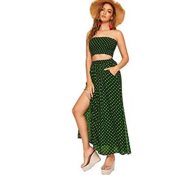 Floerns Summer 2 Piece Outfit Crop Top and Long Skirt Set
