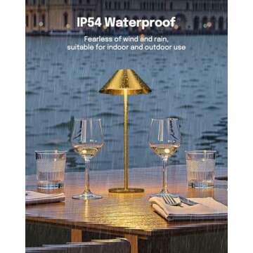 Lalavon Gold Cordless Table Lamp, Battery Operated Lamp 4000mAh, 3 Color Stepless Dimming Touch Lamp, Small Bedside Lamp for Living Room Bedroom Outdoor