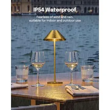 Lalavon Gold Cordless Table Lamp, Battery Operated Lamp 4000mAh, 3 Color Stepless Dimming Touch Lamp, Small Bedside Lamp for Living Room Bedroom Outdoor