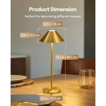 Lalavon Gold Cordless Table Lamp, Battery Operated Lamp 4000mAh, 3 Color Stepless Dimming Touch Lamp, Small Bedside Lamp for Living Room Bedroom Outdoor