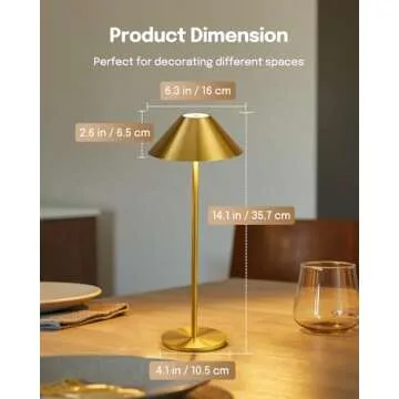 Lalavon Gold Cordless Table Lamp, Battery Operated Lamp 4000mAh, 3 Color Stepless Dimming Touch Lamp, Small Bedside Lamp for Living Room Bedroom Outdoor