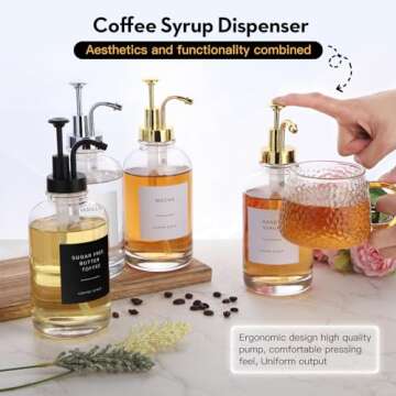 CNWSGEM Coffee Syrup Dispenser,Coffee Bar Accessories,4-Pack,16.9 Ounce,Syrup Dispenser for Coffee Bar,Syrup Dispenser with Pump,Contains Multi-style Labels, Cleaning Tools, Funnel,Pen