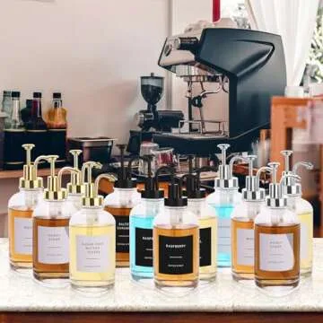 CNWSGEM Coffee Syrup Dispenser,Coffee Bar Accessories,4-Pack,16.9 Ounce,Syrup Dispenser for Coffee Bar,Syrup Dispenser with Pump,Contains Multi-style Labels, Cleaning Tools, Funnel,Pen