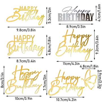 6 Packs Happy Birthday Cake Toppers Side Mirror Acrylic Cake Topper Happy Birthday Cake Decorations ...