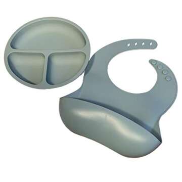 Silicone Baby Feeding Set Eco Friendly BPA Free Includes Plate, Baby Spoon, First Stage Fork Spoon, ...