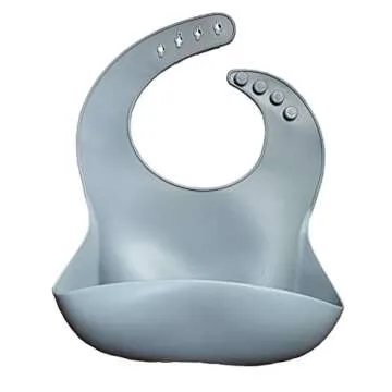 Silicone Baby Feeding Set Eco Friendly BPA Free Includes Plate, Baby Spoon, First Stage Fork Spoon, Adjustable Bib Suction Bowl Sold with a Cotton Bag