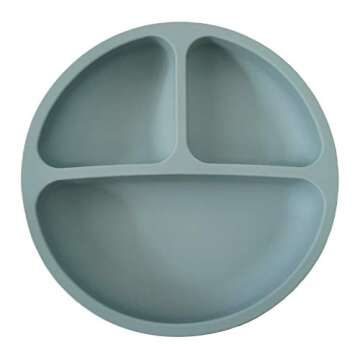 Silicone Baby Feeding Set Eco Friendly BPA Free Includes Plate, Baby Spoon, First Stage Fork Spoon, Adjustable Bib Suction Bowl Sold with a Cotton Bag