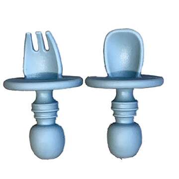 Silicone Baby Feeding Set Eco Friendly BPA Free Includes Plate, Baby Spoon, First Stage Fork Spoon, Adjustable Bib Suction Bowl Sold with a Cotton Bag