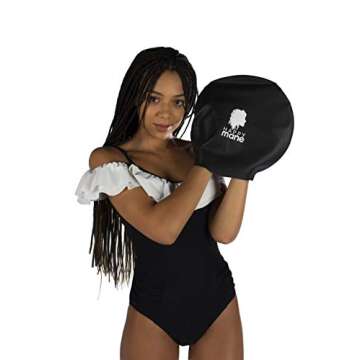 Happy Mane Silicone Swim Cap for Braids and Dreadlocks - Hair Dry While Swimming Bathing Long Hair, Extensions, and Curly Hair - Large Shower Cap for Women, Teenager, Kids (Black, Large)