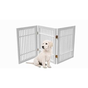 Pet Dog Gate Strong and Durable Freestanding Folding Acacia Hardwood Portable Wooden Fence Indoors o...