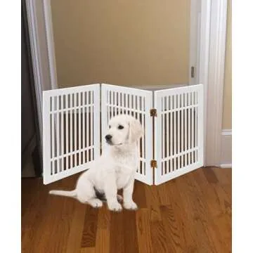 Pet Dog Gate Strong and Durable Freestanding Folding Acacia Hardwood Portable Wooden Fence Indoors or Outdoors by Urnporium (White Pet Gate, 3 Panel 24" Tall)