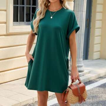 Women's Summer 2 Pack Casual Short Sleeve T-Shirt Dress Solid Color Round Neck Loose with Pockets Dresses(LYQ-Dark Green-Navy Blue-S)
