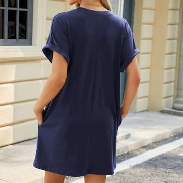 Women's Summer 2 Pack Casual Short Sleeve T-Shirt Dress Solid Color Round Neck Loose with Pockets Dresses(LYQ-Dark Green-Navy Blue-S)