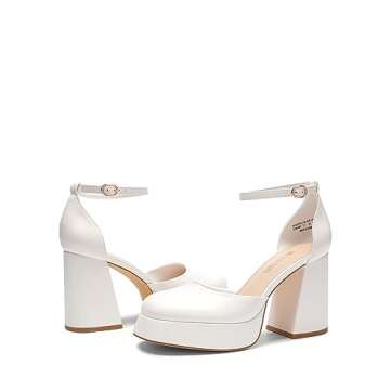 DREAM PAIRS Women's Chunky Platform High Heels Closed Toe Block Ankle Strap Dress Wedding Party Pumps Shoes,Size 11,White-Pu,SDPU2372W