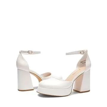 DREAM PAIRS Women's Chunky Platform High Heels Closed Toe Block Ankle Strap Dress Wedding Party Pumps Shoes,Size 11,White-Pu,SDPU2372W