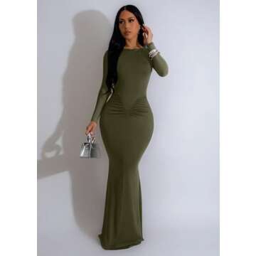 Elegant Army Green Maxi Dress for Parties and Events