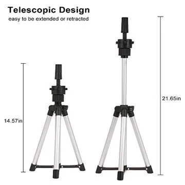 Anself Mini Wig Tripod Stand, Aluminum Lightweight Adjustable Cosmetology Training Doll Mannequin Head Tripod Wig Stand Salon or Home Use (14.57in-20.47in)