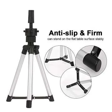 Anself Mini Wig Tripod Stand, Aluminum Lightweight Adjustable Cosmetology Training Doll Mannequin Head Tripod Wig Stand Salon or Home Use (14.57in-20.47in)