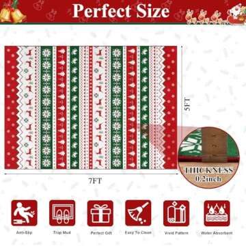 U'Artlines Christmas Washable Area Rug 5 X 7 ft Colorful Christmas Tree Deer Bell Laundry Rug Runner...
