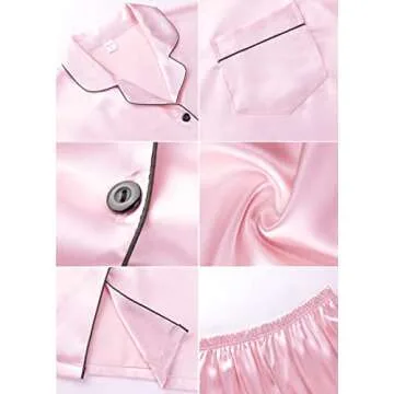 Finvizo Womens Silk Satin Pajamas Set: Soft Short Sleeve Two-piece Pjs Silky Button-down Sleepwear Loungewear Shorts Set,Pink XL