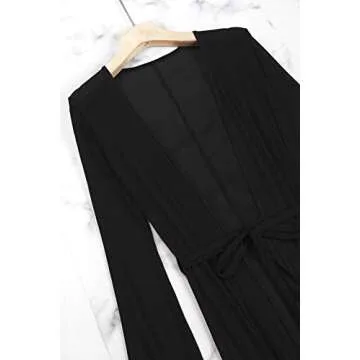 Women's Black Sexy Maxi Long Sleeve Swimsuit Swim Bathing Beach Maxi Cover Up Dress L