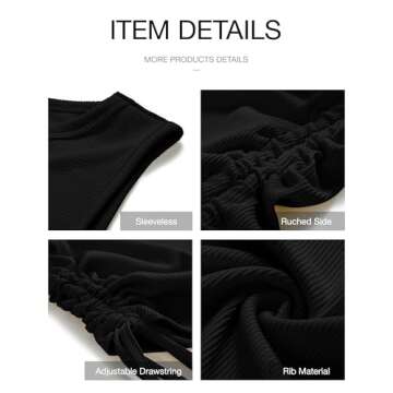 BTFBM Women Sleeveless Bodycon Ruched Short Dress Side Drawstring Solid Crew Neck Casual Summer Tank Shirt Mini Dresses (Black, Medium)