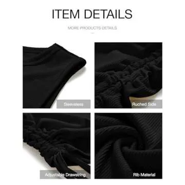 BTFBM Women Sleeveless Bodycon Ruched Short Dress Side Drawstring Solid Crew Neck Casual Summer Tank Shirt Mini Dresses (Black, Medium)