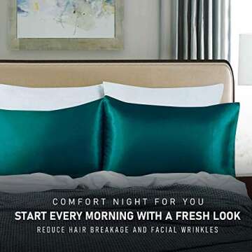 Tyfitb Satin Pillowcase for Hair and Skin, Dark Green Pillowcases Set of 2, Cooling Pillow Cases Queen Size(20×30 Inches), Soft Luxury Satin Pillowcase with Envelope Closure