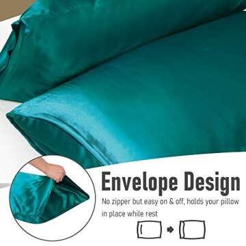 Tyfitb Satin Pillowcase for Hair and Skin, Dark Green Pillowcases Set of 2, Cooling Pillow Cases Queen Size(20×30 Inches), Soft Luxury Satin Pillowcase with Envelope Closure