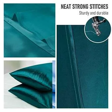 Tyfitb Satin Pillowcase for Hair and Skin, Dark Green Pillowcases Set of 2, Cooling Pillow Cases Queen Size(20×30 Inches), Soft Luxury Satin Pillowcase with Envelope Closure