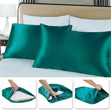 Tyfitb Satin Pillowcase for Hair and Skin, Dark Green Pillowcases Set of 2, Cooling Pillow Cases Queen Size(20×30 Inches), Soft Luxury Satin Pillowcase with Envelope Closure