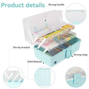 WEWLINE Sewing Storage Organizer Box 13-Inch Art Storage Box Craft Organizer 3-Layers with Handle Craft Art Bin Portable for Home School Office Travel