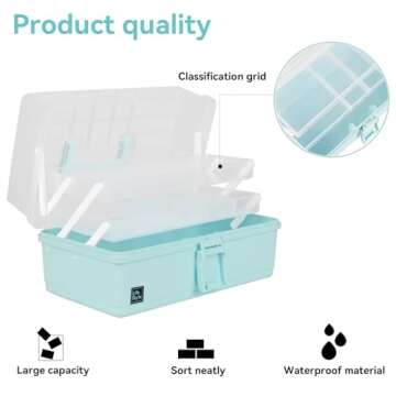 WEWLINE Sewing Storage Organizer Box 13-Inch Art Storage Box Craft Organizer 3-Layers with Handle Craft Art Bin Portable for Home School Office Travel