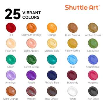 Shuttle Art Acrylic Paint Set, 25 Vintage Colours Acrylic Paints, 2oz/60ml Bottles, Rich Pigmented, Premium Acrylic Paints for Artists, Beginners and Kids on Rocks Crafts Canvas Wood Ceramic