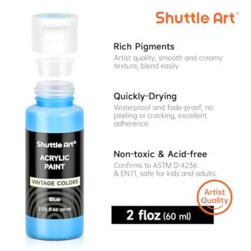 Shuttle Art Acrylic Paint Set, 25 Vintage Colours Acrylic Paints, 2oz/60ml Bottles, Rich Pigmented, Premium Acrylic Paints for Artists, Beginners and Kids on Rocks Crafts Canvas Wood Ceramic