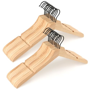 TOPIA HANGER Wooden Hangers 20 Pack - Durable Rubber Wood with Rotatble Hook and Cut Notches