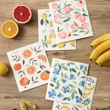 RECYCO Swedish Dishcloths for Kitchen | 5 Pack Washable Dish Rags | Cellulose Reusable Cleaning Pape...