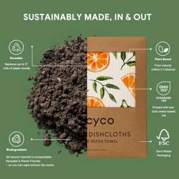 RECYCO Swedish Dishcloths for Kitchen | 5 Pack Washable Dish Rags | Cellulose Reusable Cleaning Paper Towels | Absorbent Counter Dish Cloth Sponge Kitchen Wipes, 8" L x 7" W