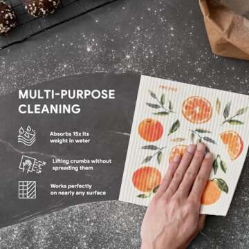 RECYCO Swedish Dishcloths for Kitchen | 5 Pack Washable Dish Rags | Cellulose Reusable Cleaning Paper Towels | Absorbent Counter Dish Cloth Sponge Kitchen Wipes, 8" L x 7" W