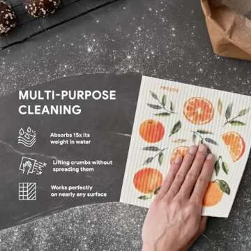RECYCO Swedish Dishcloths for Kitchen | 5 Pack Washable Dish Rags | Cellulose Reusable Cleaning Paper Towels | Absorbent Counter Dish Cloth Sponge Kitchen Wipes, 8" L x 7" W