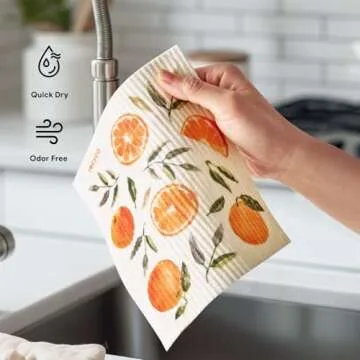 RECYCO Swedish Dishcloths for Kitchen | 5 Pack Washable Dish Rags | Cellulose Reusable Cleaning Paper Towels | Absorbent Counter Dish Cloth Sponge Kitchen Wipes, 8" L x 7" W