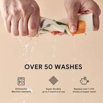 RECYCO Swedish Dishcloths for Kitchen | 5 Pack Washable Dish Rags | Cellulose Reusable Cleaning Paper Towels | Absorbent Counter Dish Cloth Sponge Kitchen Wipes, 8" L x 7" W