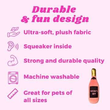 Plush Dog Toy Mom's BFF - Puppy Toy, Squeaky Toy, Champagne Pet Toy, Pink, Dog Gift, Puppy Gift, Wine Bottle Toy, Mom's Best Friend