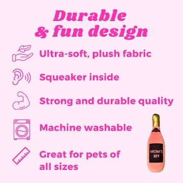 Plush Dog Toy Mom's BFF - Puppy Toy, Squeaky Toy, Champagne Pet Toy, Pink, Dog Gift, Puppy Gift, Wine Bottle Toy, Mom's Best Friend