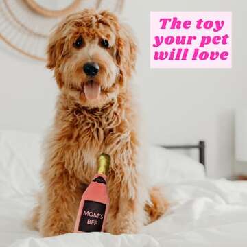 Plush Dog Toy Mom's BFF - Puppy Toy, Squeaky Toy, Champagne Pet Toy, Pink, Dog Gift, Puppy Gift, Wine Bottle Toy, Mom's Best Friend