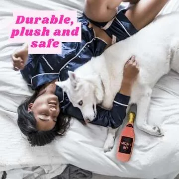 Plush Dog Toy Mom's BFF - Puppy Toy, Squeaky Toy, Champagne Pet Toy, Pink, Dog Gift, Puppy Gift, Wine Bottle Toy, Mom's Best Friend