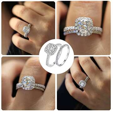 OUMIYER 925 Sterling Silver Engagement Ring Set - Size 7